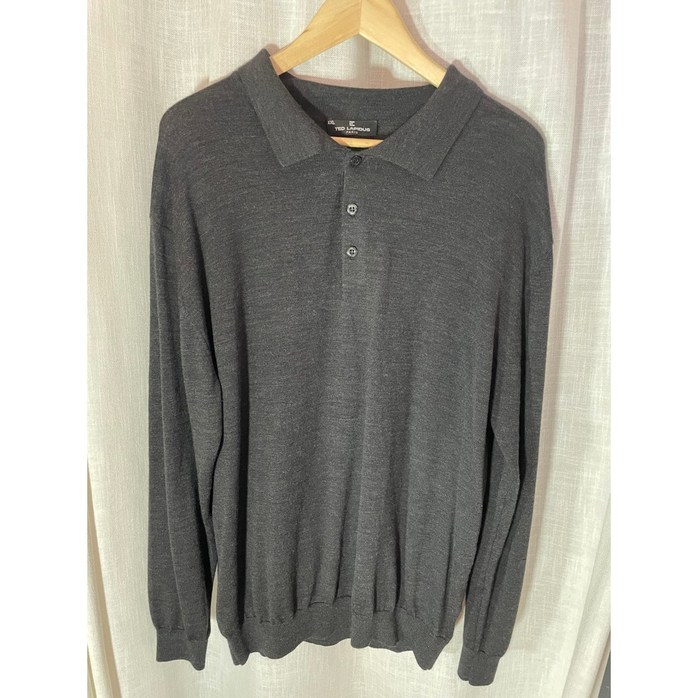 Ted Lapidus Paris Men's XXL Gray Wool Blend Long Sleeve Sweater Luxury Knit EUC‎